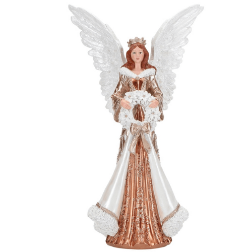 Cimier de sapin Ange blanc & or peint à la main ANGELA - H43 cm - Koddel.com