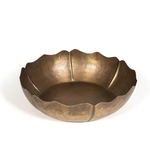 Bol en laiton incrusté de motifs feuilles Ø 36 cm - Lotus