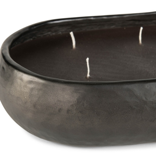 Set of hammered indoor candle bowls, deep black - Obsura