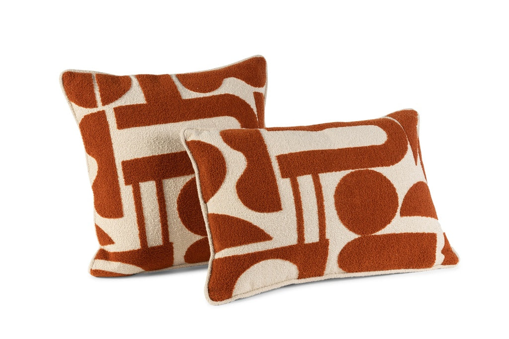 Orange & beige embroidered cushion - Terra