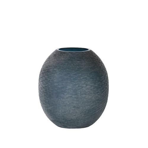 Vase en verre – Finition “Stone Cut” bleu-gris