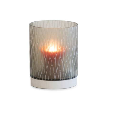 Cylindrical tea light holder in smoked glass and natural stone