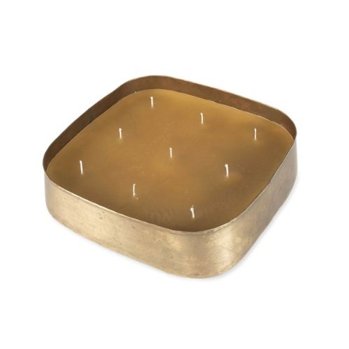 Pair of handcrafted candles in aged brass jars - to be reused throughout the seasons