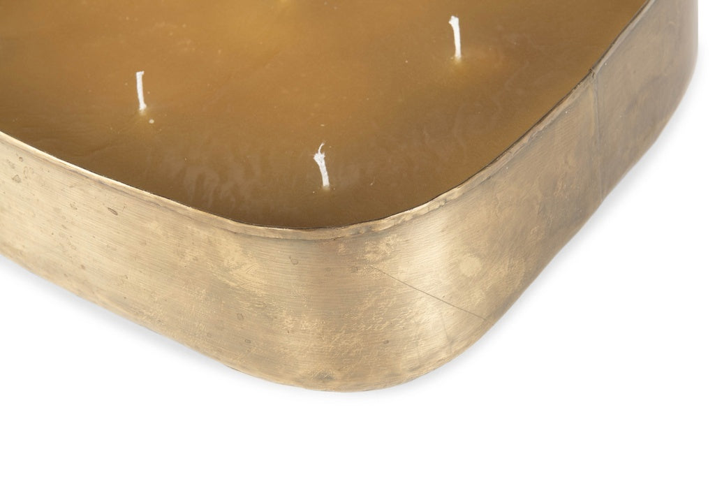 Pair of handcrafted candles in aged brass jars - to be reused throughout the seasons