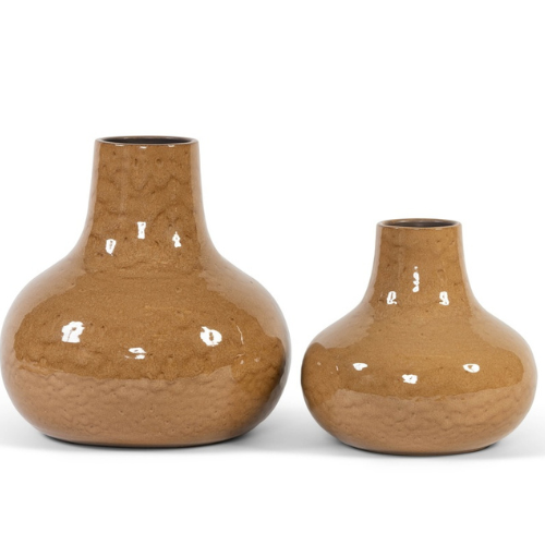 Vase bouteille en terre cuite émaillée – Ø33 x H30 cm – Ocre