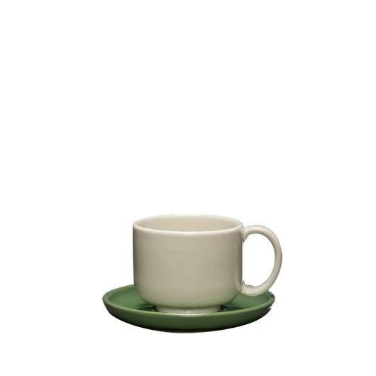 Amare – Tasse & Soucoupe Sable & Vert | Design artisanal en grès - Koddel.com