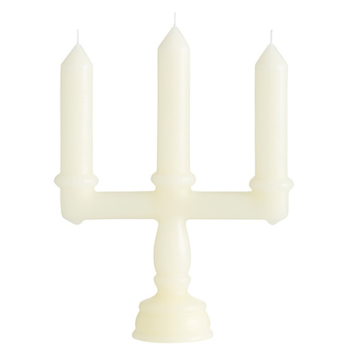 Bougie chandelier – 3 branches sculptées, blanc mat