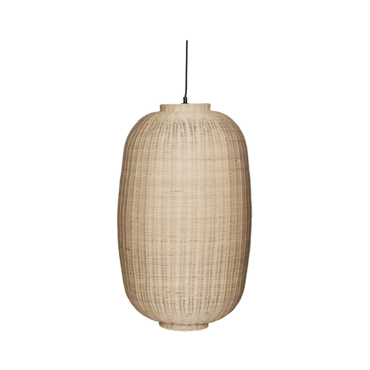 Chand – Abat-jour ovale en rotin naturel & cordon tressé noir