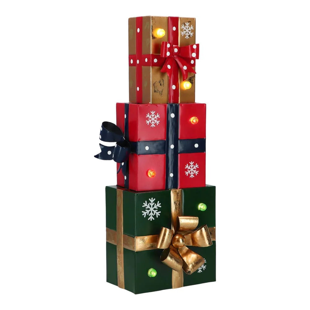 Lot de 3 paquets cadeaux en métal empilés - Décoration professionnelle