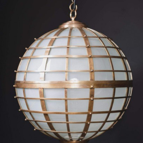 Lustre rond en verre givré & laiton – 40 cm