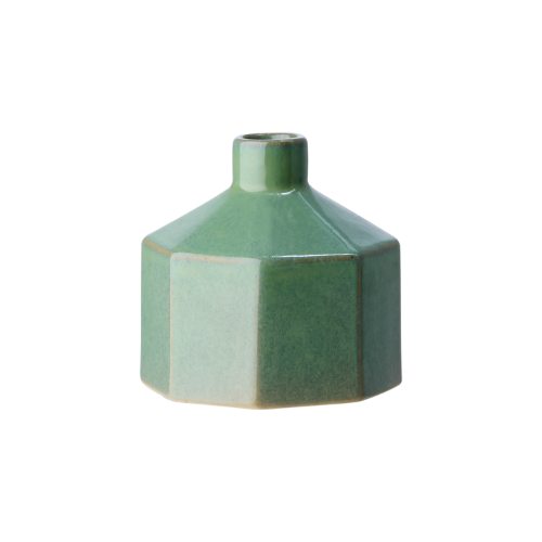 Mini vase en grès vert octogonale BERNES - Lot de 4 pièces