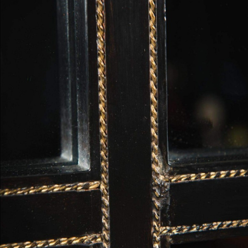 Grand miroir artisanal – Quadrillage bois et laiton