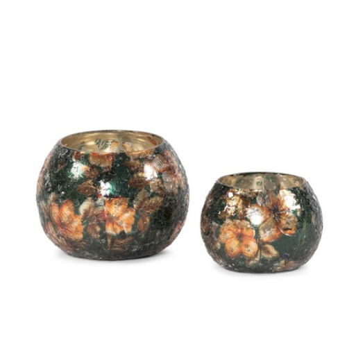 Cracked glass Christmas tea light holder - Frosted bouquet pattern