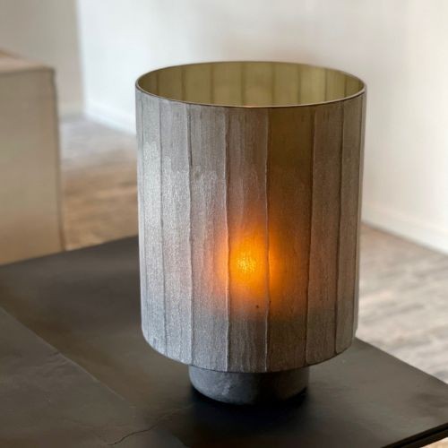 Photophore en verre soufflé – Finition “Smoke Stone” – Ø 28 × H 40 cm