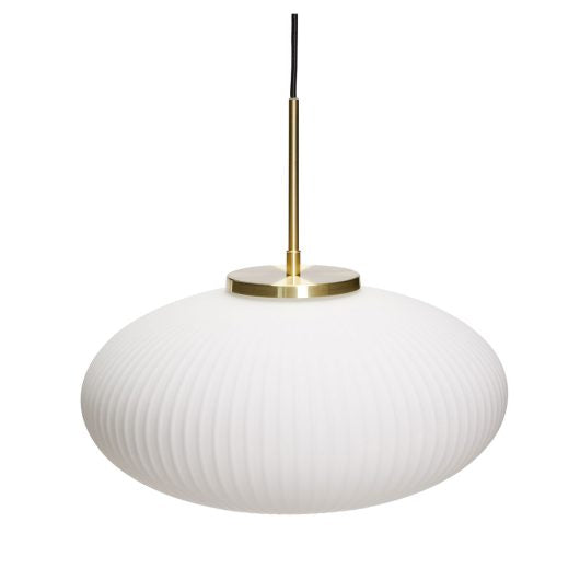 Serene – Pendule ellipse blanc, verre opale & laiton