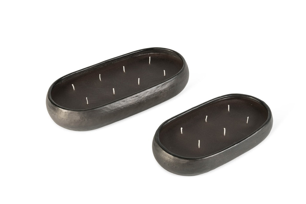 Set of hammered indoor candle bowls, deep black - Obsura