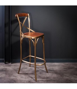 High brass and leather finish bistro chair