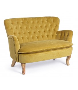 Sofa 2 places en velours - pied en bois