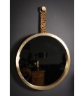 Round mirror brass frame leopard suspension