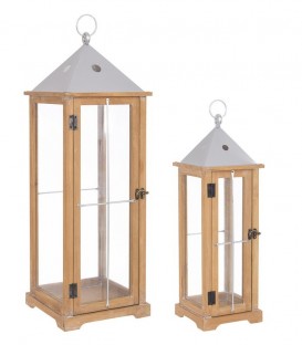 Duo of Large Lanterns in wood and metal