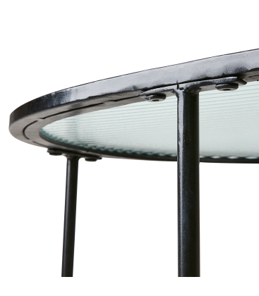 Table ovale en métal noir et verre