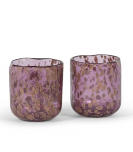Photophore en verre - violet avec des taches de paillettes cuivrées