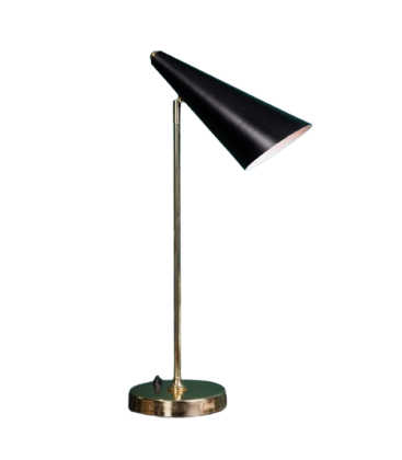 Lampe au design années 50 en laiton poli avec abat-jour noir et intérieur blanc