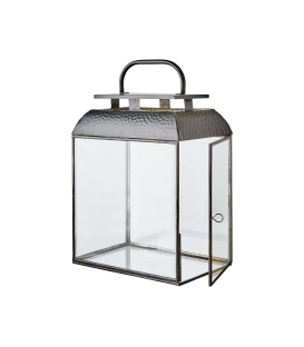 Rectangular metal lantern with rigid handle