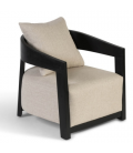 Ecru club armchair on black brushed wood MUNICH