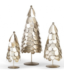 SET OF 3 CHRISTMAS TREES - CRACKED GOLDEN SILVER