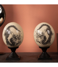 PAIR OF DRAGONS PAINTED IN INK ON OSTRICH EGG