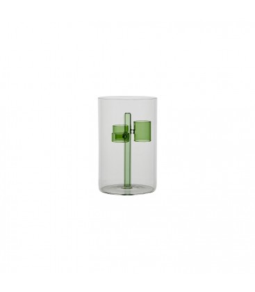 Vase en verre avec tuteur vert en vert.