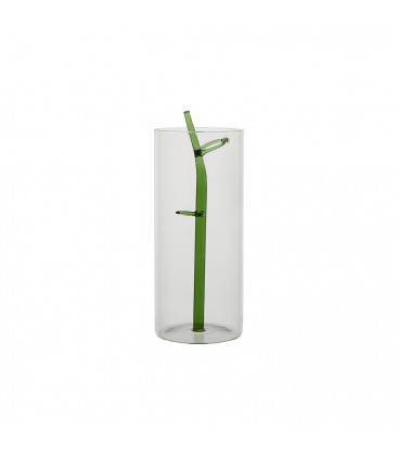 Vase en verre avec tuteur vert en vert.