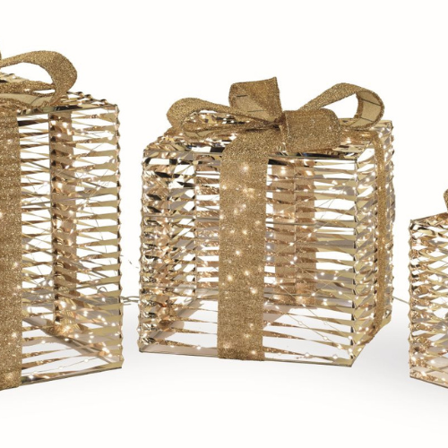 Set de 3 paquets cadeaux dorés lumineux – Métal & LED