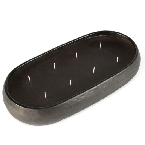 Set of hammered indoor candle bowls, deep black - Obsura