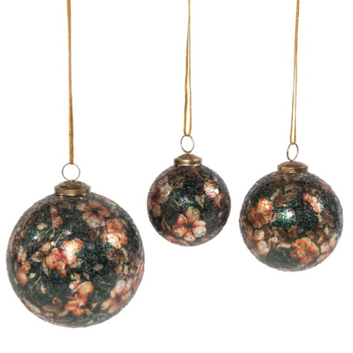 Frosted Trio - Cracked glass Christmas baubles - Vintage style