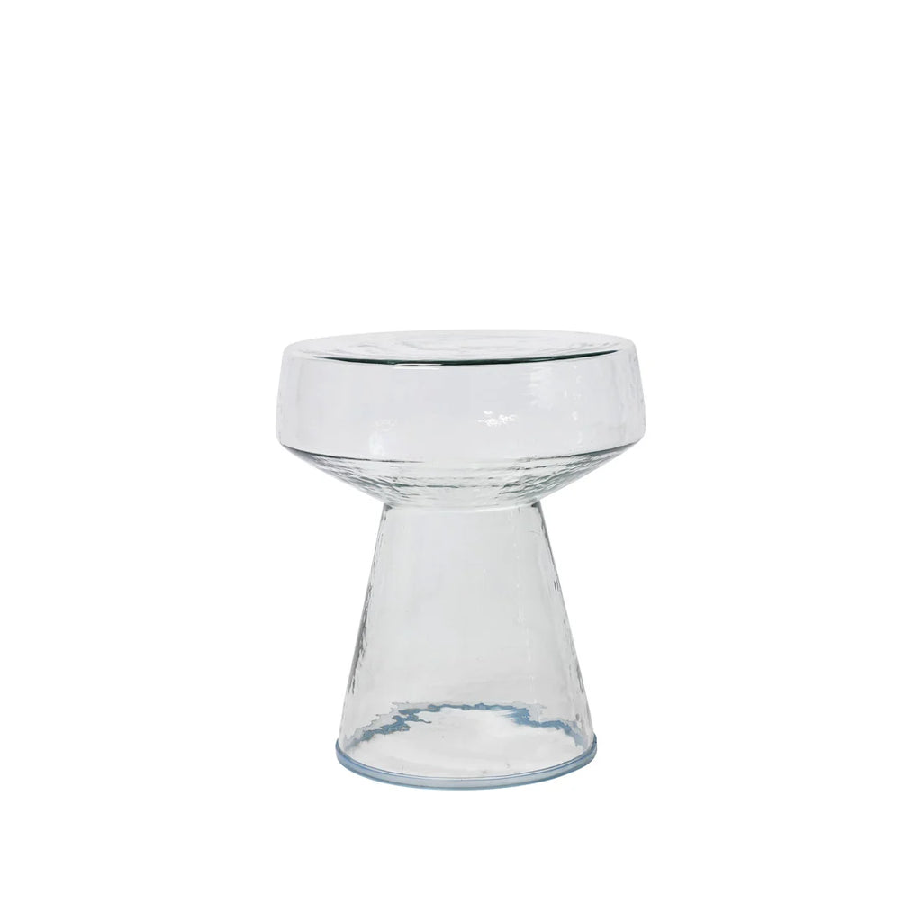 Bout de canapé en verre tranparent sur pied