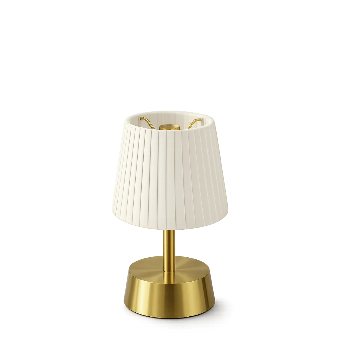 Lampe de table sans fil "Cleo" – Laiton brossé & plissé ivoire