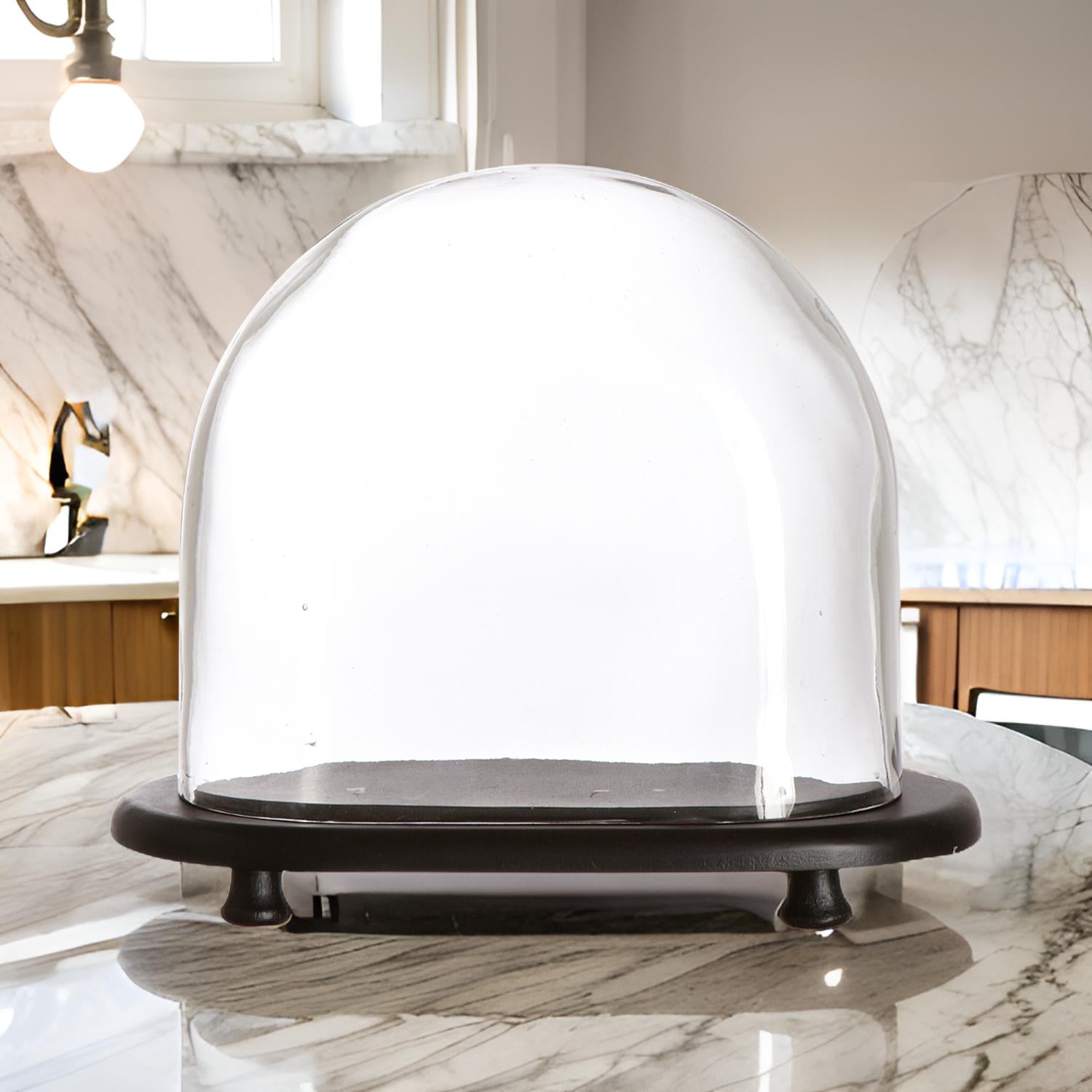 Cloche ovale en verre soufflé avec socle bois - Élégance et mise en valeur de créations - Koddel.com