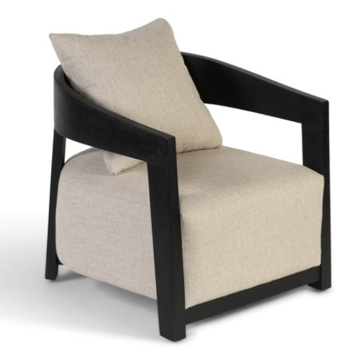 Fauteuil club écru sur bois brossé noir MUNICH