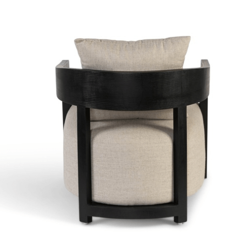 Fauteuil club en tissu écru et bois brossé noir - Design contemporain belge - Koddel.com