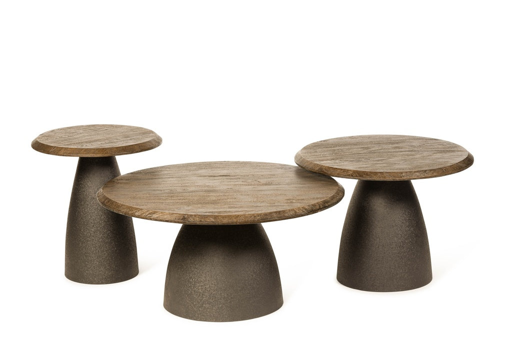 Table d’appoint Ø45 – Bois brossé brun mat & piétement métal brun