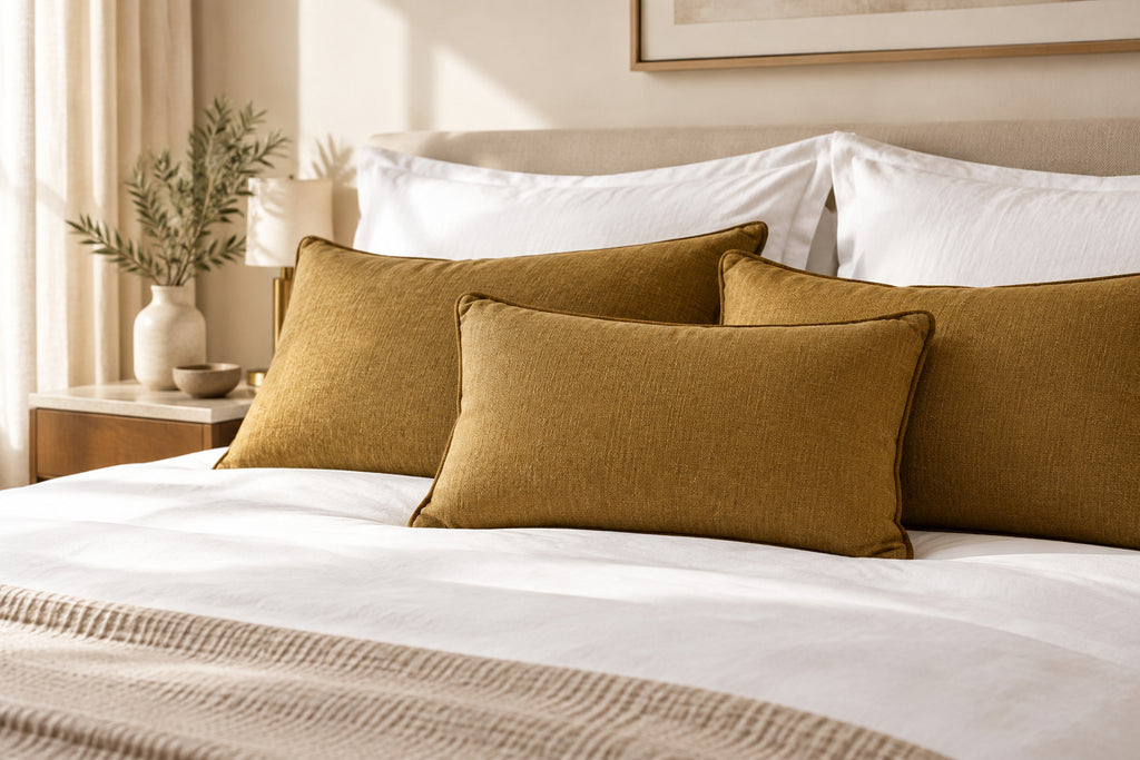 Coussin en lin & coton – Ocre – 60 × 40 cm - koddel.com