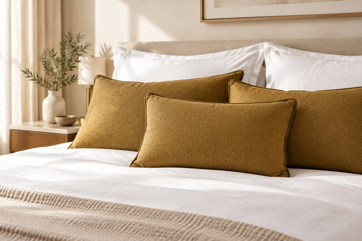 Coussin en lin & coton – Ocre – 60 × 40 cm - koddel.com