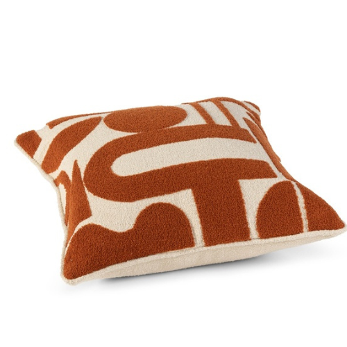 Orange &amp; beige embroidered cushion - Terra