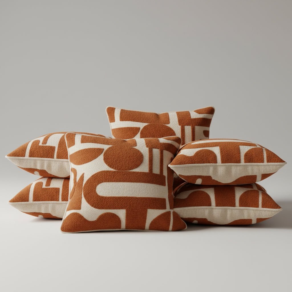 Coussin brodé orange & beige - Terra (Lot de 3 pièces) - Koddel.com