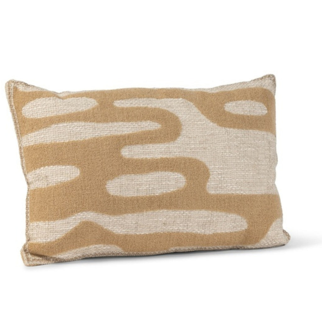 Coussin rectangulaire brodé coton et laine beige & ocre 60x40 cm - Lot de 2 pièces