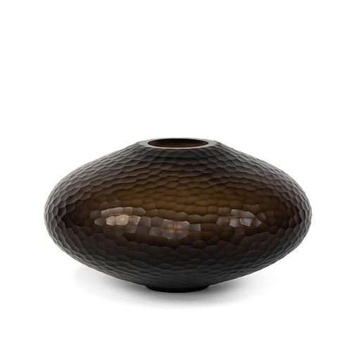 Vase Disc en Verre Fumé, Découpe Nid d’Abeille - Aeris