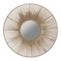 Grand miroir rond en jute naturelle et métal à fort relief - D90 cm
