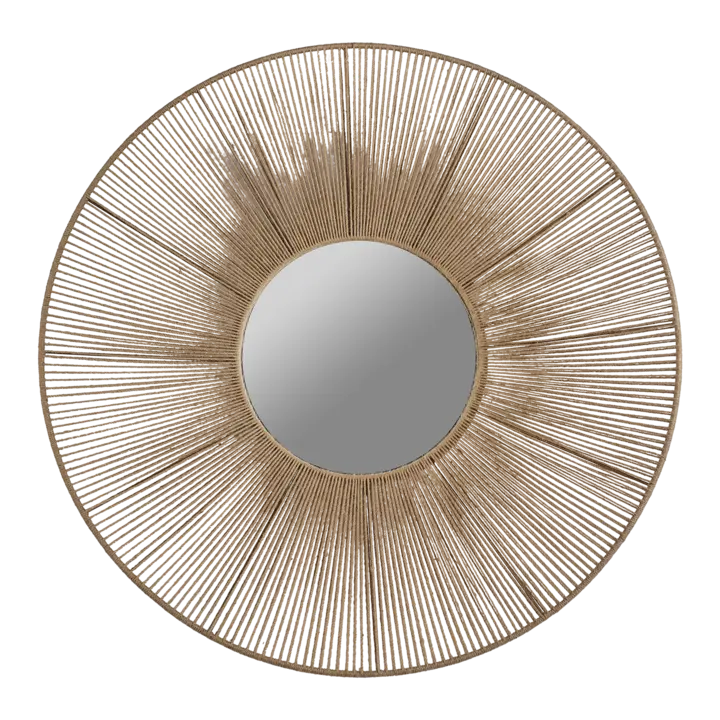 Grand miroir rond en jute naturelle et métal à fort relief - D90 cm